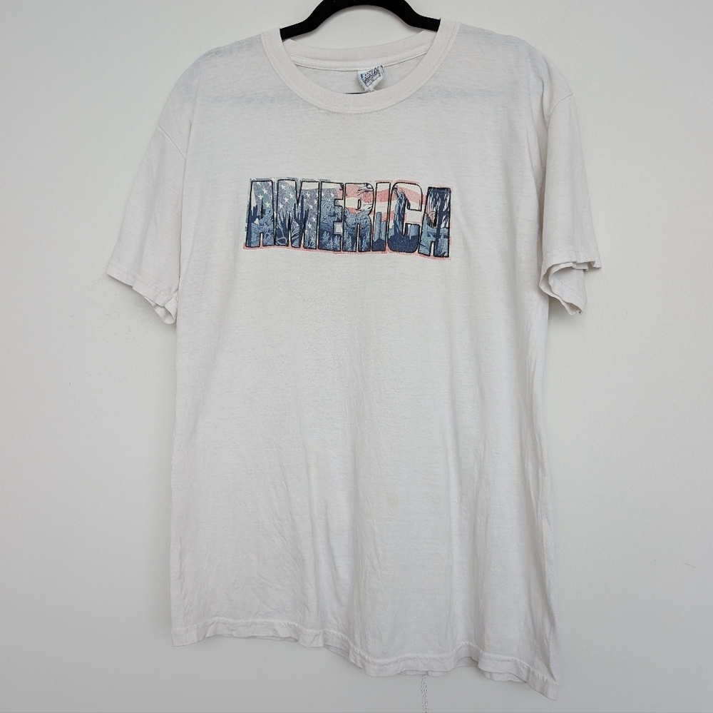 Vintage PSI Cotton White Graphic T-Shirt America Sz L Made In USA